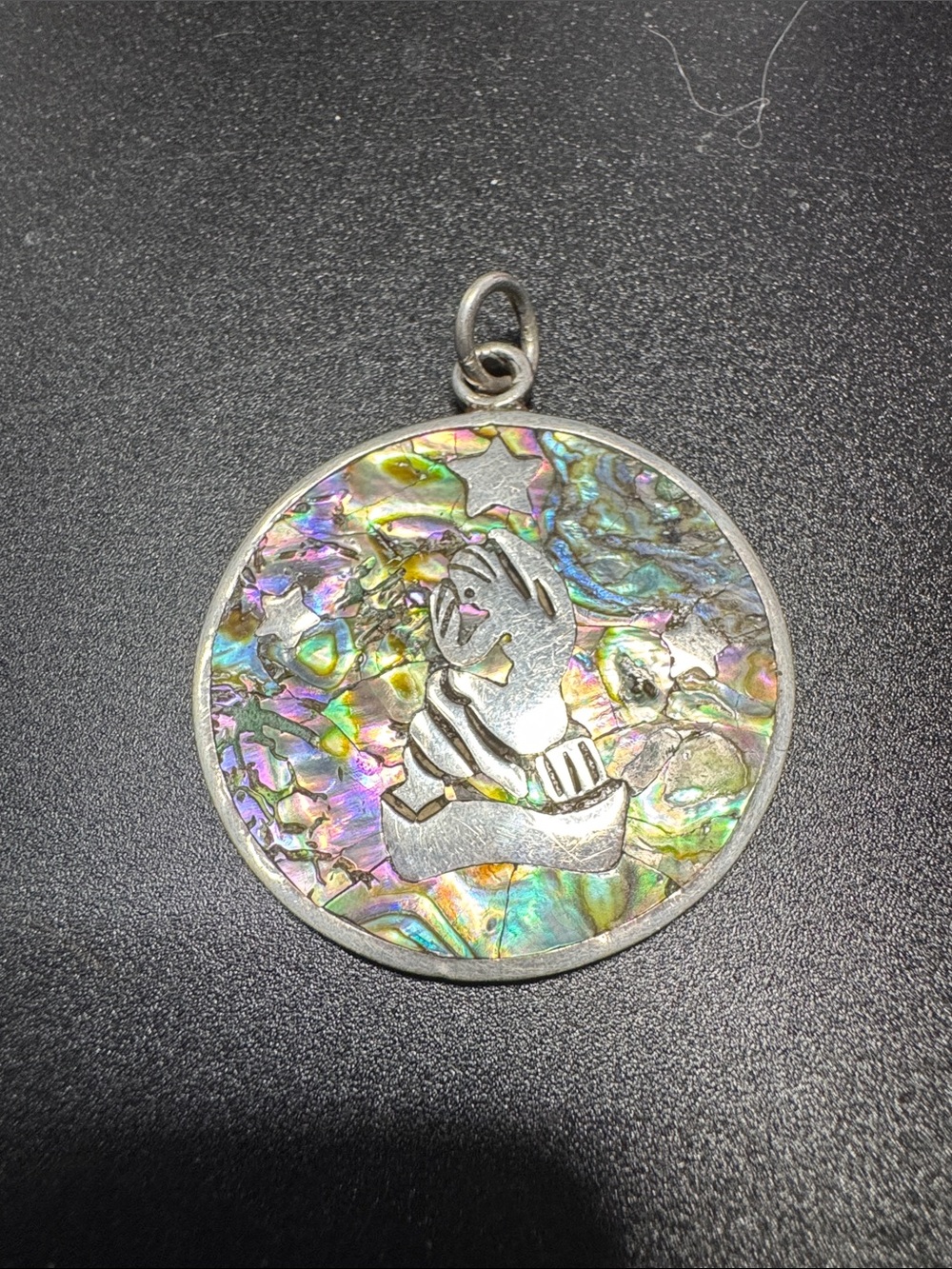 VTG Source Unknown Iridescent Abalone Virgo Pendant - Silver Tone